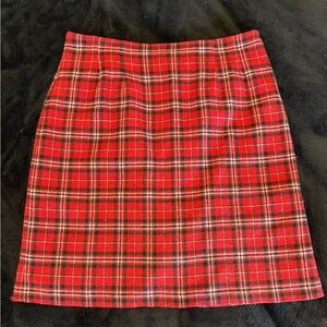 Vintage Plaid Red Wool Skirt, size 16.